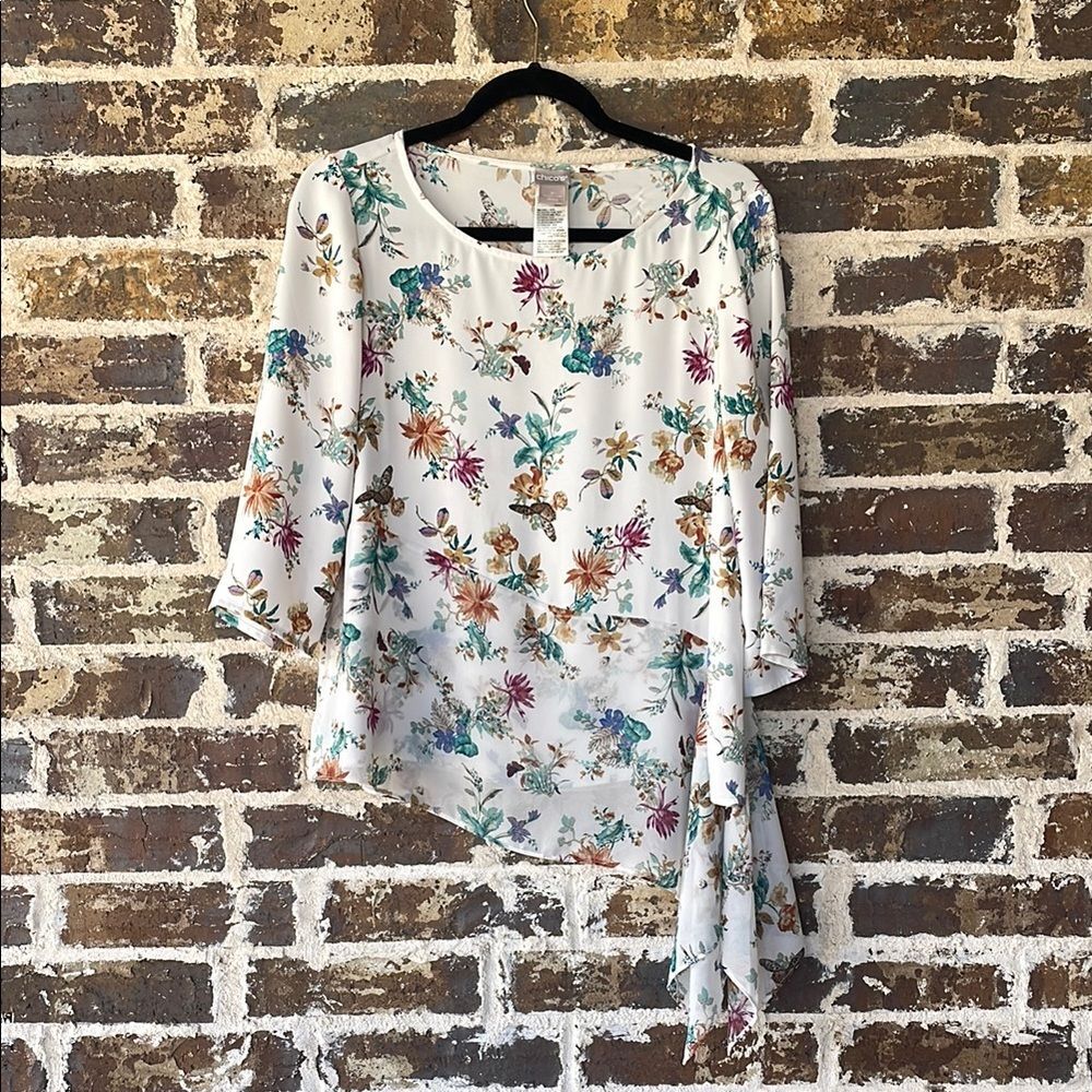 Chico's Asymmetrical Floral Tunic US 8/10 Petite